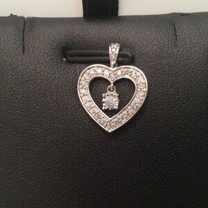 LADIES 10K REAL SOLID WHITE GOLD REAL DIAMOND HEART CHARM PENDANT 1.6GR   .40CT